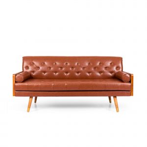 Noble House Marcel Faux Leather Tufted Sofa, Cognac Brown