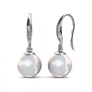 Cate & Chloe Betty 18k White Gold Plated Pearl Earrings with Crystals _ Women's Drop Earrings, Gift for Her